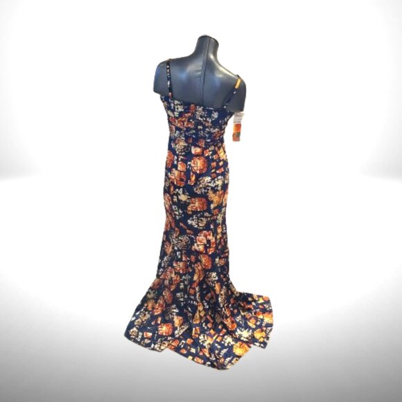 Just Cavalli Navy/Orange Floral Ruched Maxi Dress – IT 46 (US 10/12) – NWT - Picture 10 of 16